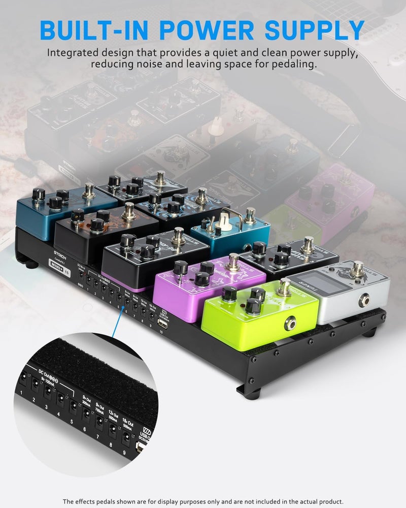 STRICH Guitar Pedal Board with Built-in Power Supply, Pedal Board 15 x 7.8" Lightweight Aluminum Alloy, PedalBoard with Pedal Cables, Bag, Hook Loop Strips PB-MP15 - Image 2